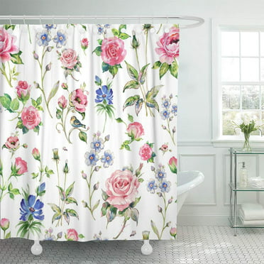 Farmhouse Floral Accent Rose Garden Bathroom Hanging Shower Curtain